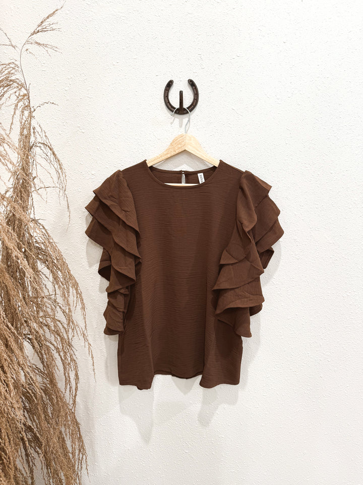Sabrina Ruffle Blouse: Espresso