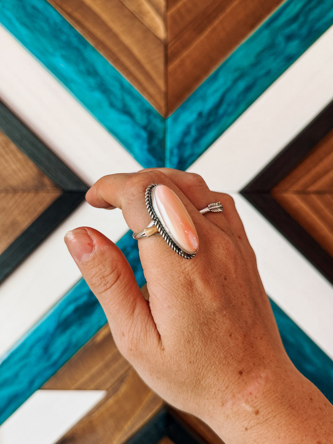 Pink Conch Adjustable Ring