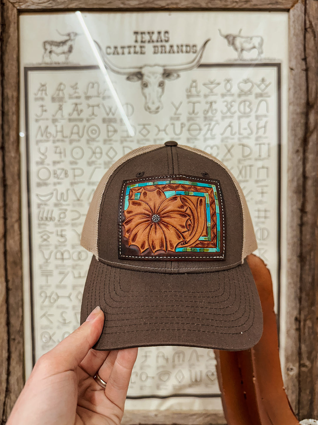 Turq Trail Tooled Hat: Brown/Tan