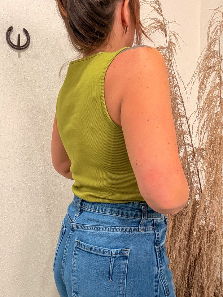 Stud Ribbed Tank: Olive
