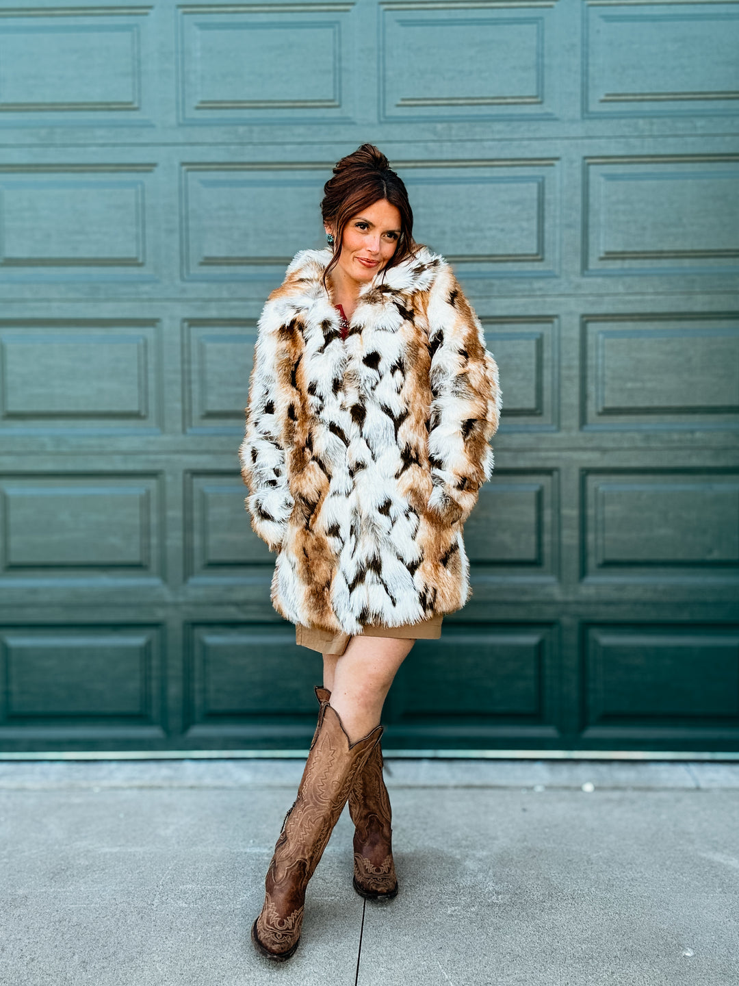 Malika Short Line Marled Faux Fur Coat