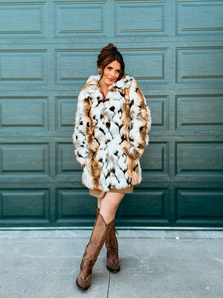 Malika Short Line Marled Faux Fur Coat