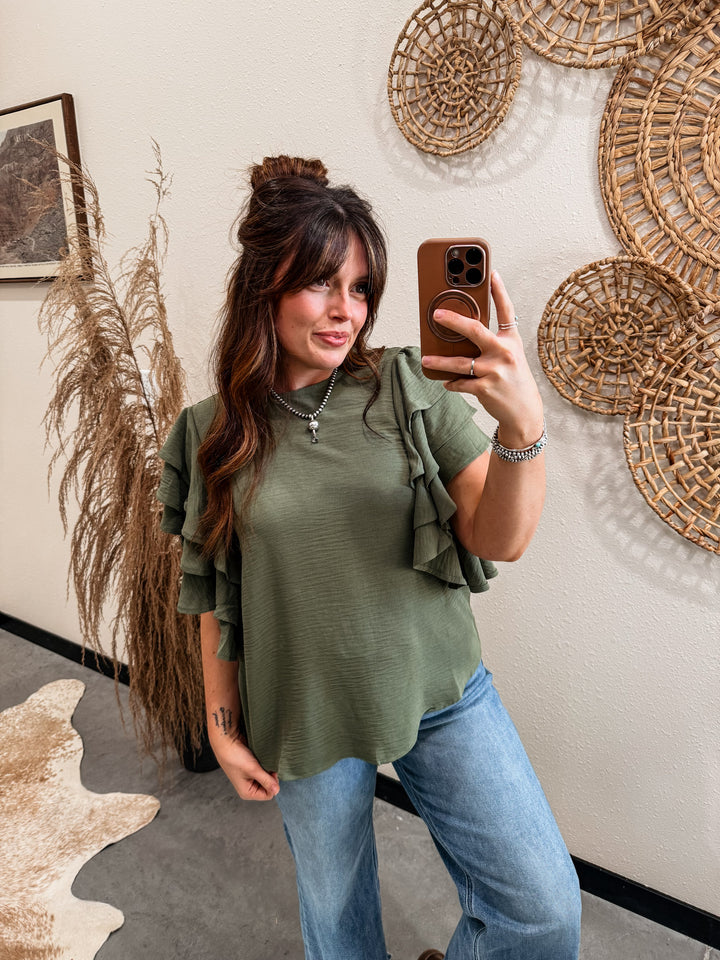 Sabrina Ruffle Blouse: Olive