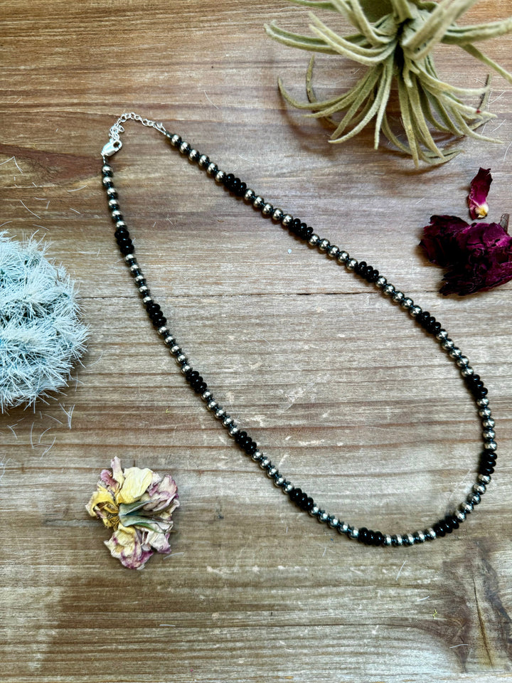 18" 5mm Sterling Silver Pearl & Black Onyx Necklace