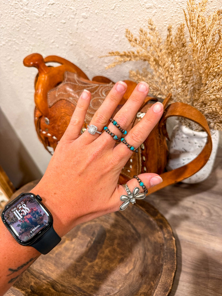 Contrast Copper Pearl & Turquoise Stretch Ring