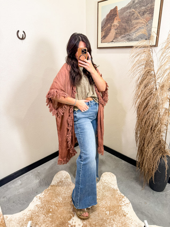 Sun-Bleached Fringe Kimono