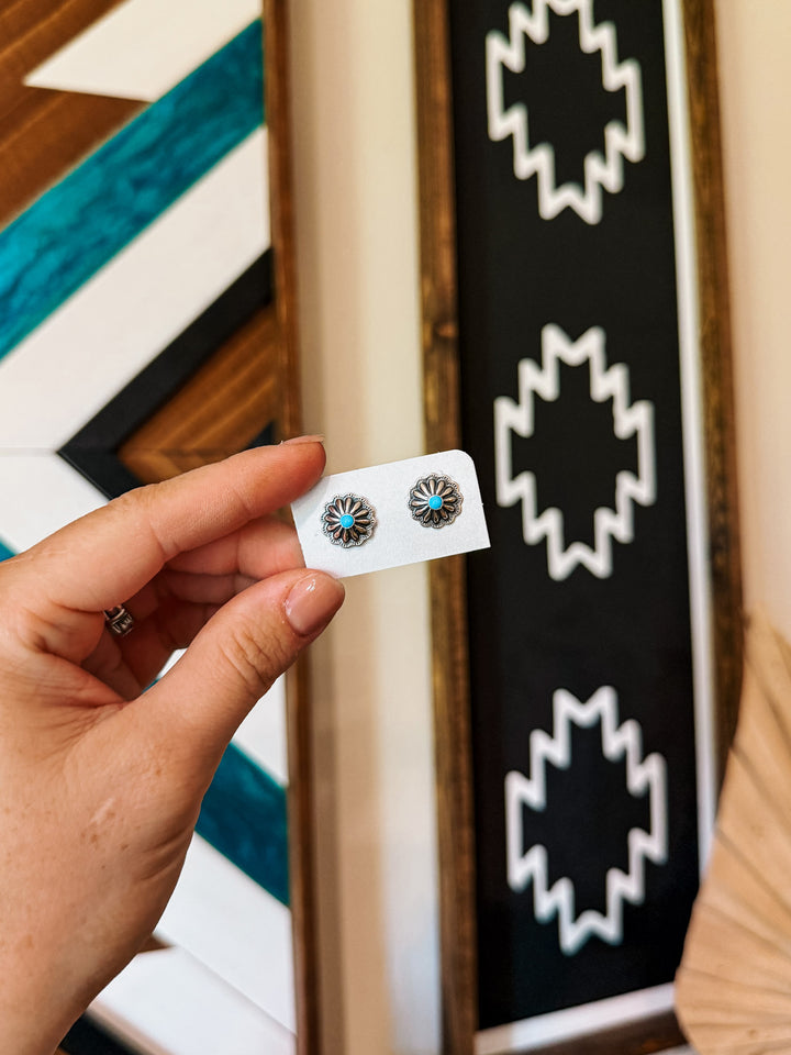 Floral Concho & Turquoise Earrings