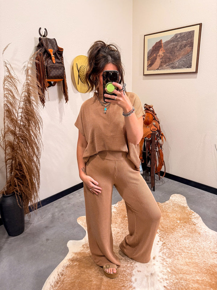 Carlee Ribbed Set: Deep Camel
