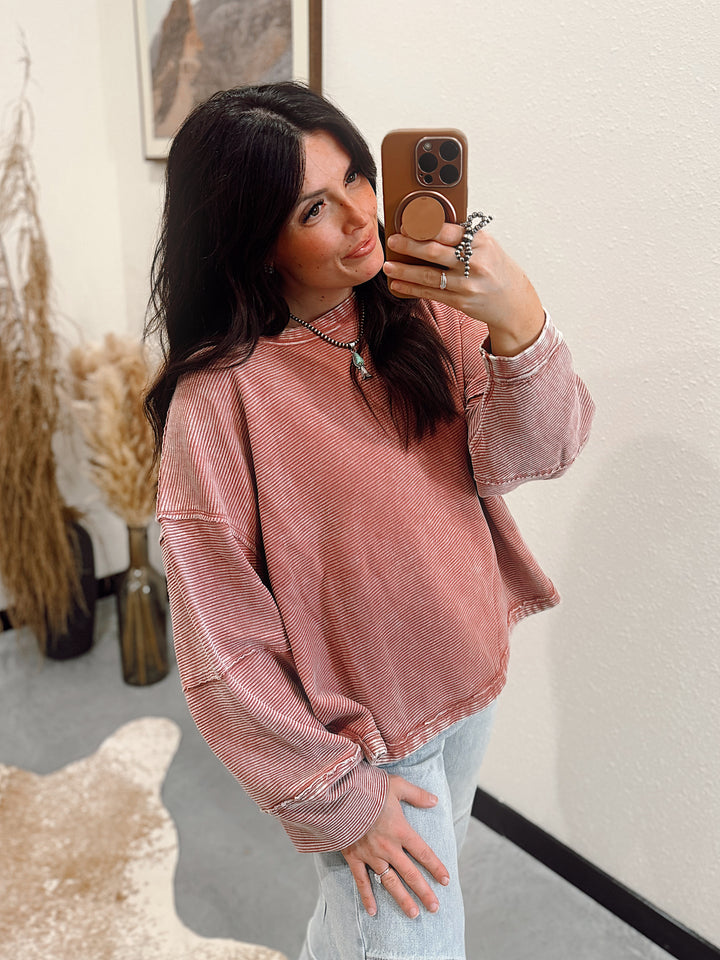 Addy Acid Wash Top: Winter Rose