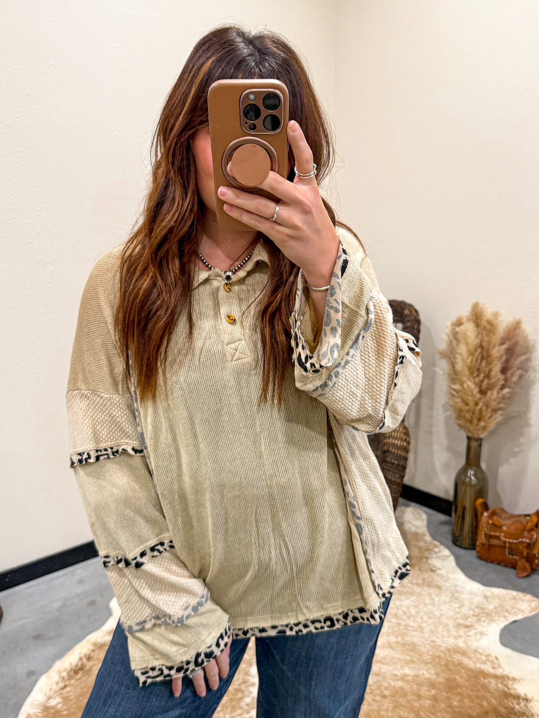 Leopard Trim Pullover