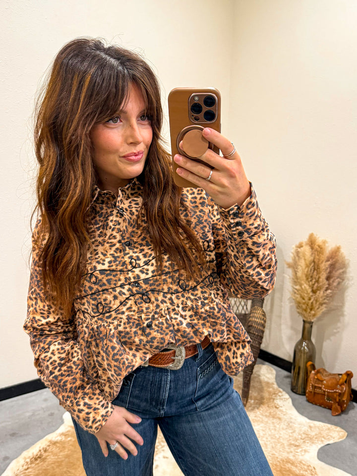 Loopty Leopard Snap Up Top