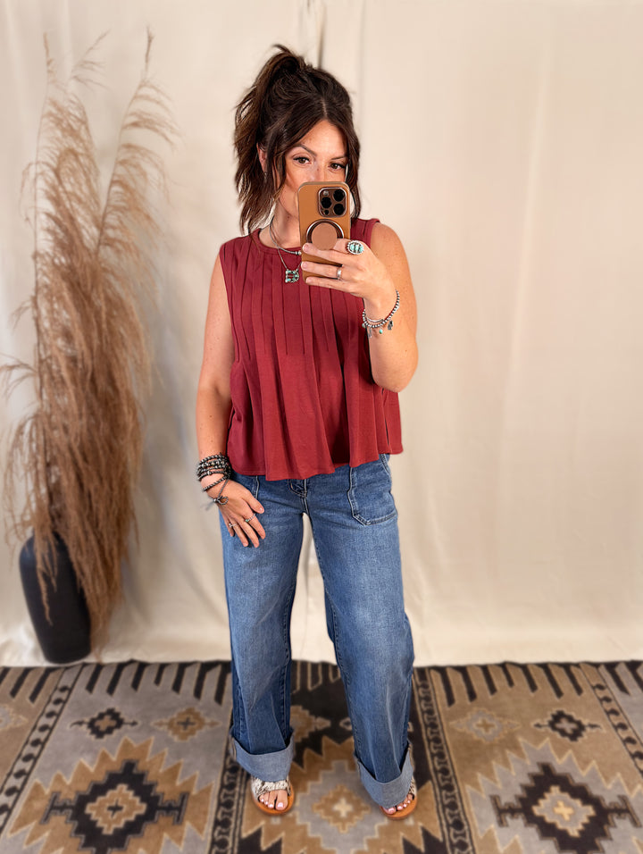 Pleated Jersey Top: Wine