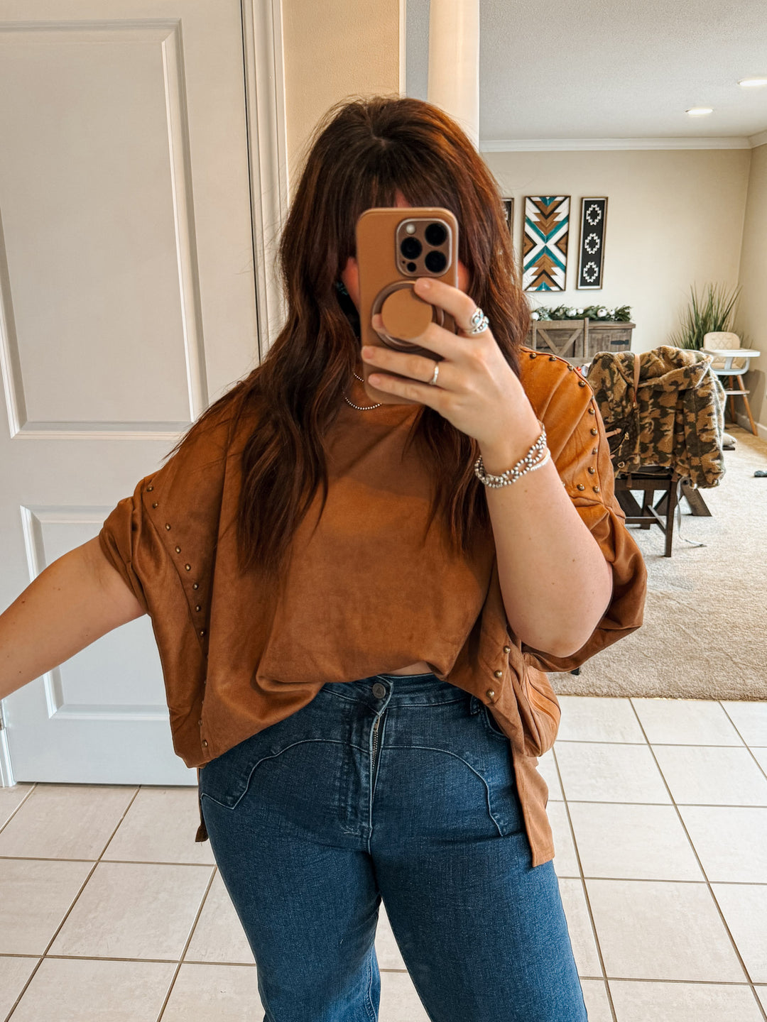 Suede & Stud Espresso Top