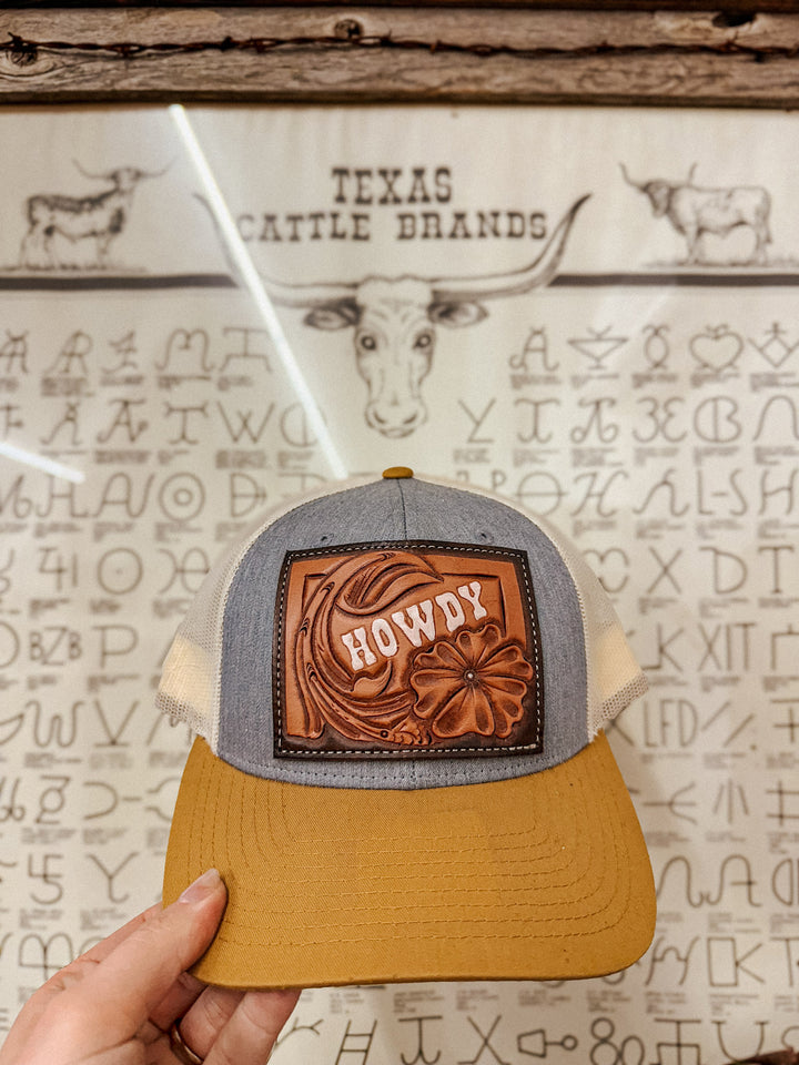 HOWDY Tooled Hat: Denim/Mustard