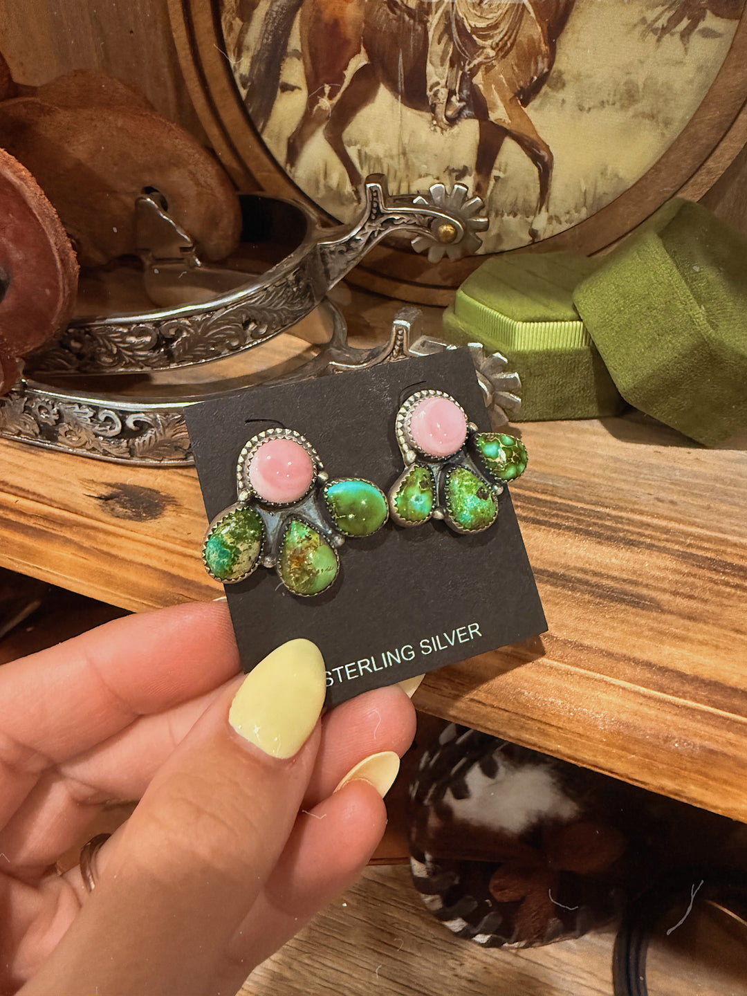 Sonoran Gold & Pink Conch Turquoise Cluster Earrings