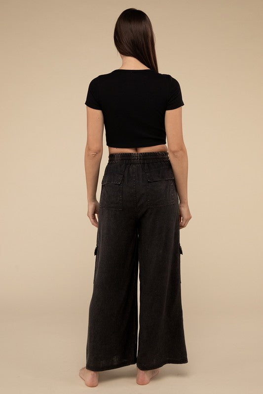 Washed Linen Cargo Pants