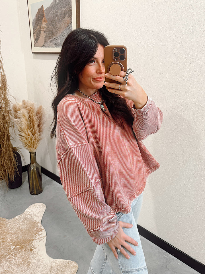 Addy Acid Wash Top: Winter Rose