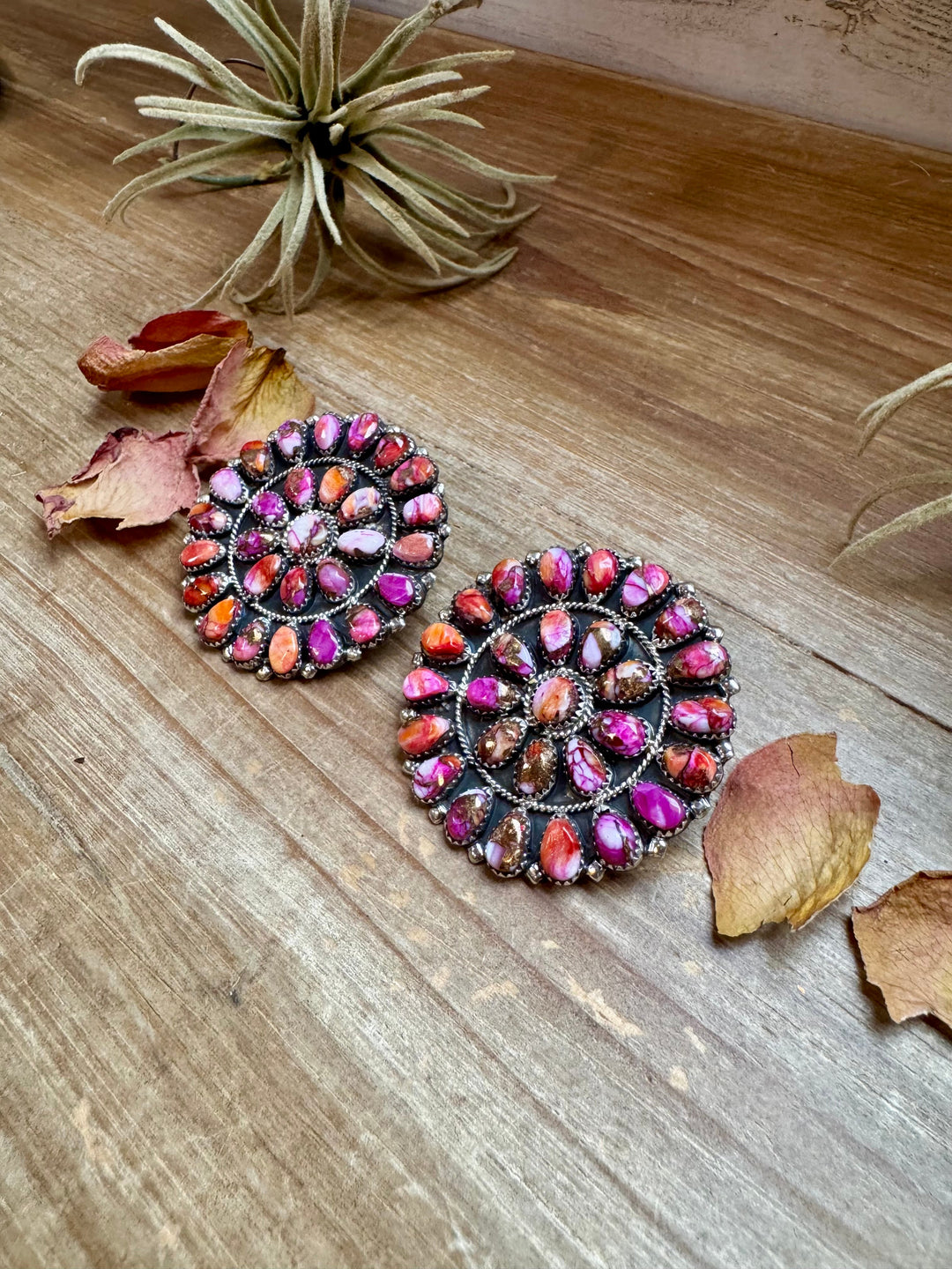 Pink Dahlia Cluster Earrings