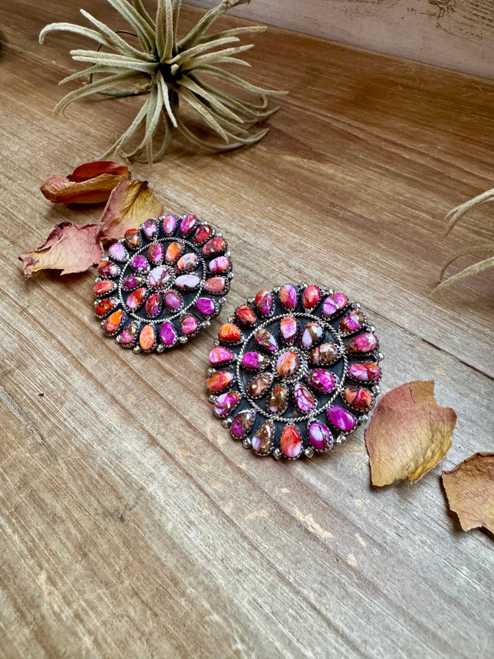 Pink Dahlia Cluster Earrings