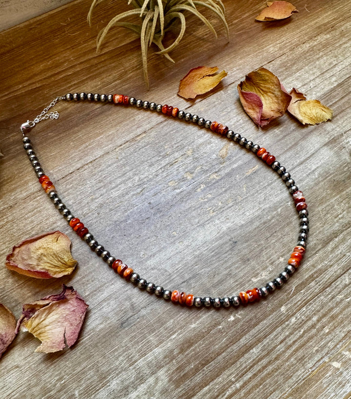 Spiny Oyster & Pearl Necklace - 5mm - 18”