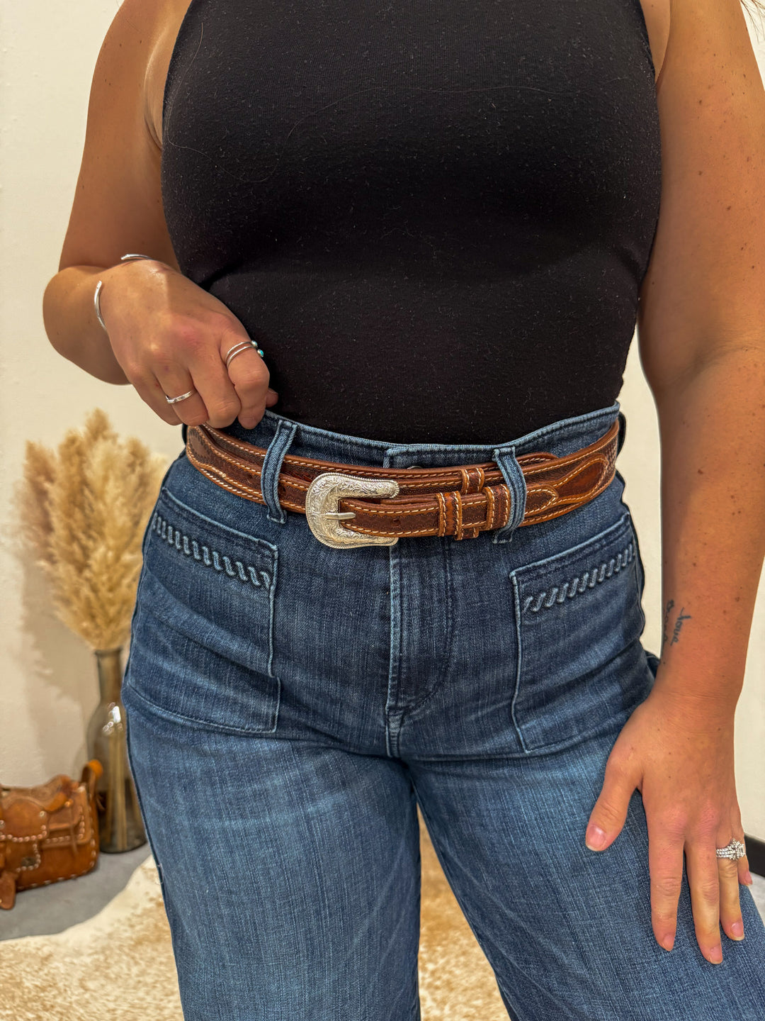 Double Up Tooled Leather Belt