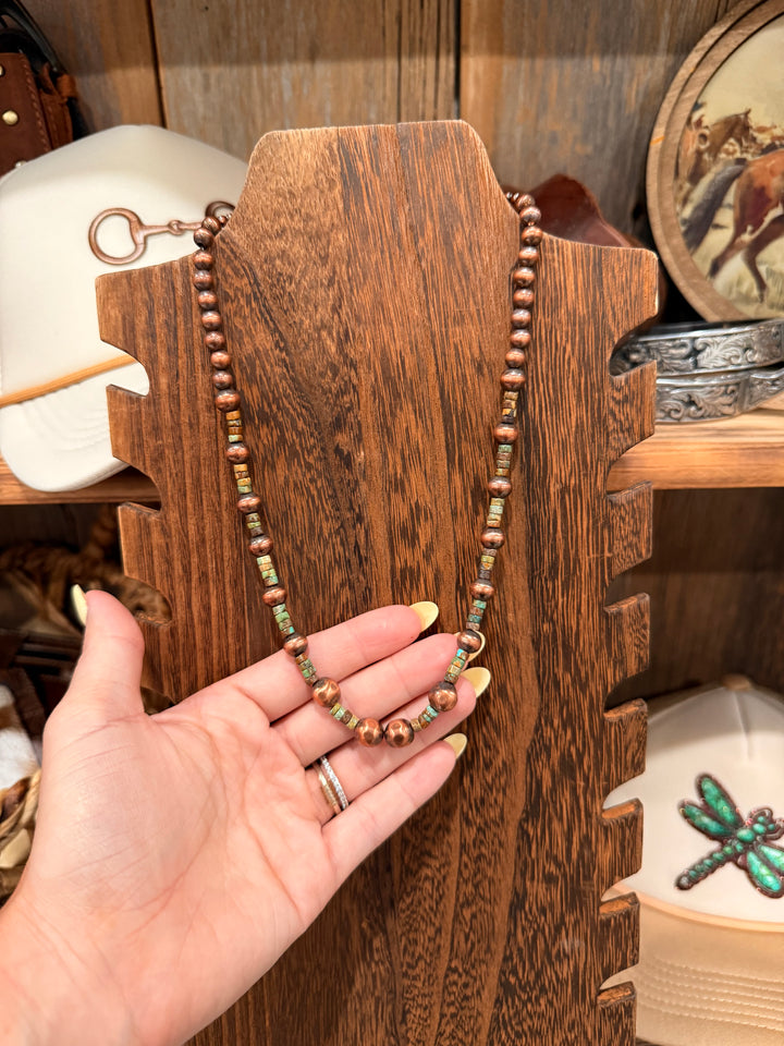 Copper and Royston Turquoise 18” Necklace