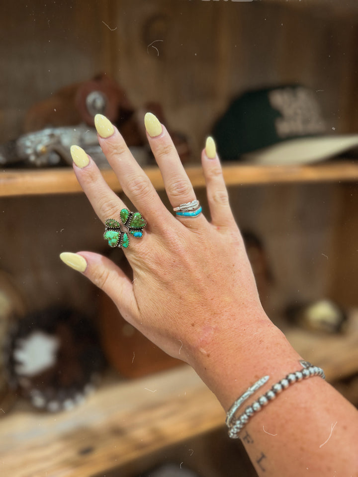 Heart Cluster Sonoran Gold Turquoise Ring - Adjustable