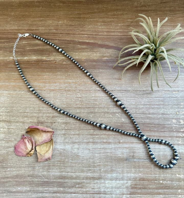 Silver Pearl Graduated Hoop Necklace - 17”