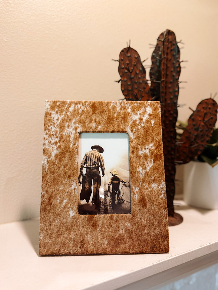 Cowhide Picture Frame: Brown
