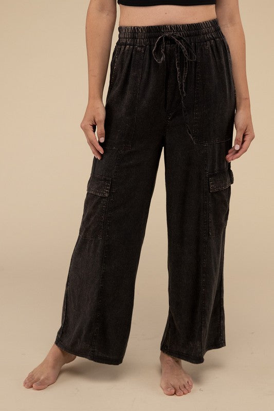 Washed Linen Cargo Pants