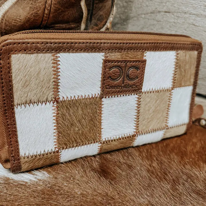 Checkered Cowhide Wristlet Wallet