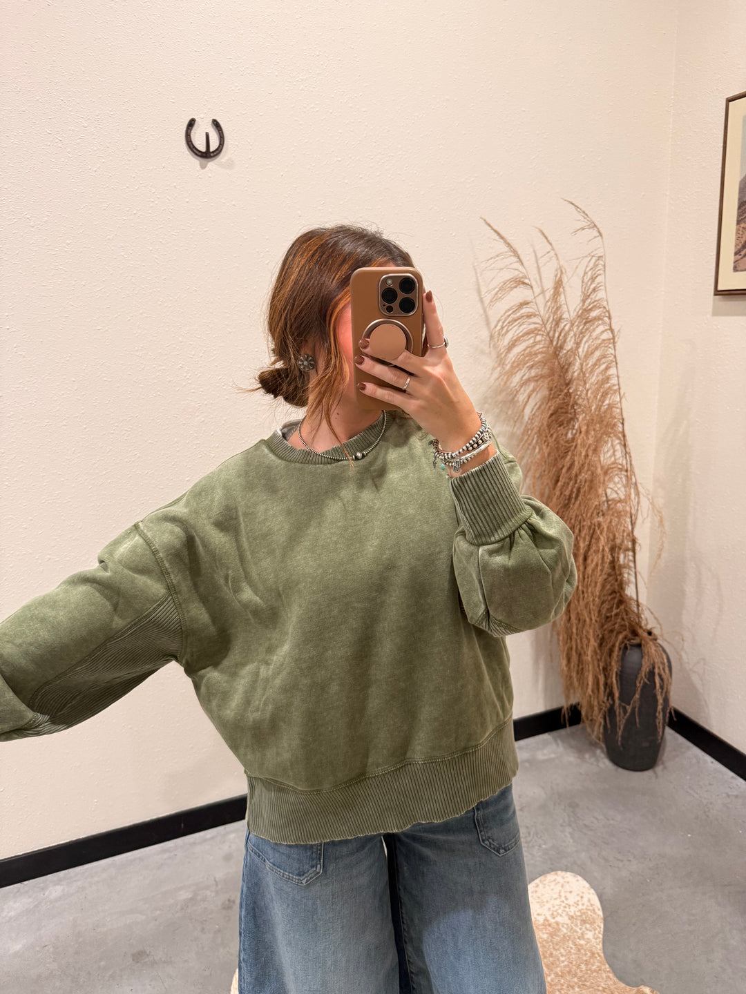 Core Washed Pullover: Light Olive