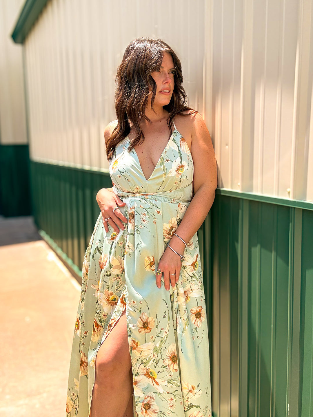 Sedona Backless Halter Maxi Dress: Sage