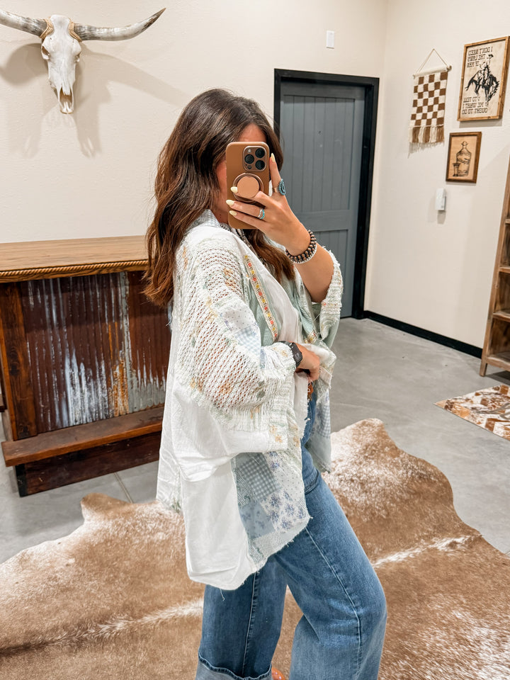 POL Georgi Patchwork Top: Sky Blue