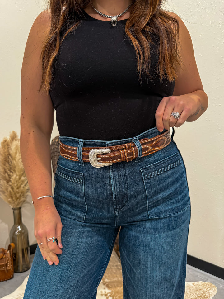 Double Up Tooled Leather Belt