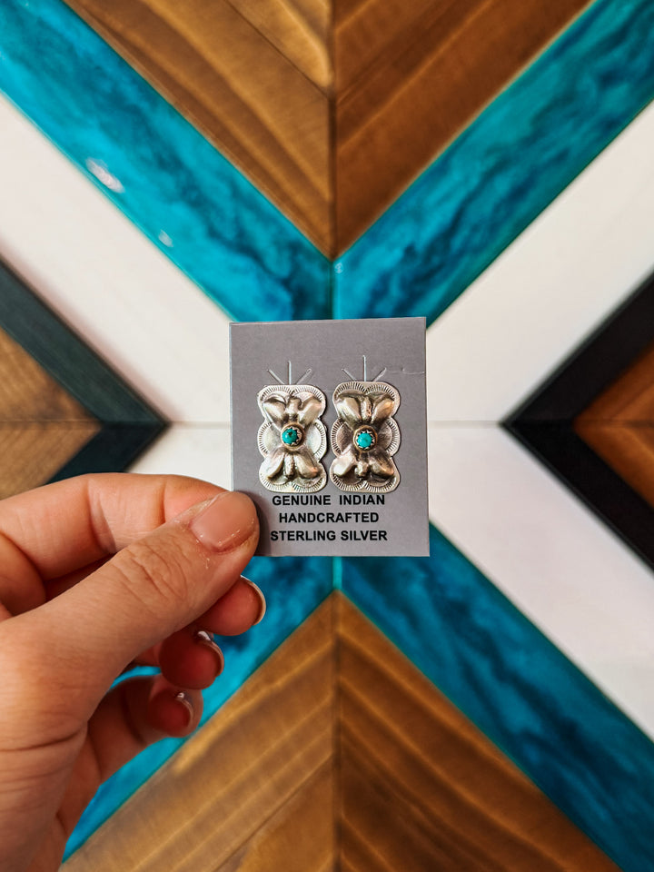 Turquoise & Silver Bow Concho Earrings
