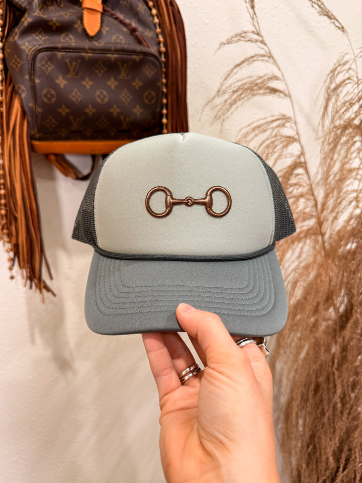 Copper Bit Trucker Hat: Grey