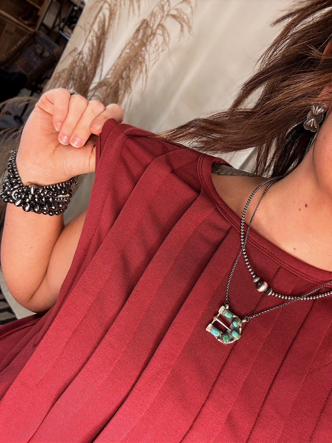 Pleated Jersey Top: Wine