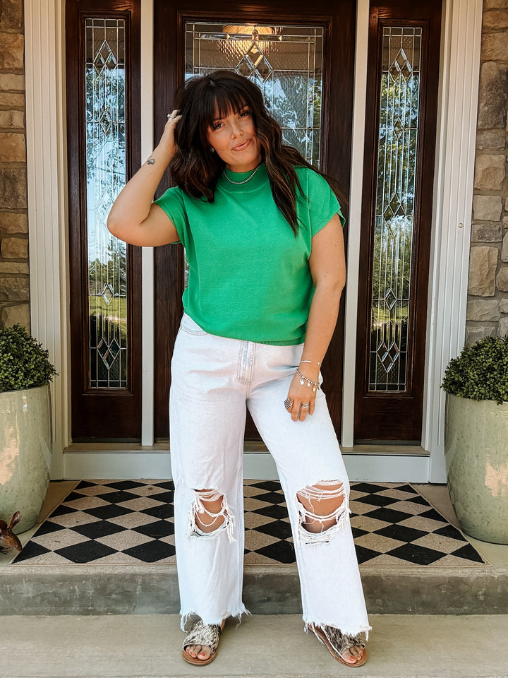 Kelly Green Mock Neck Top