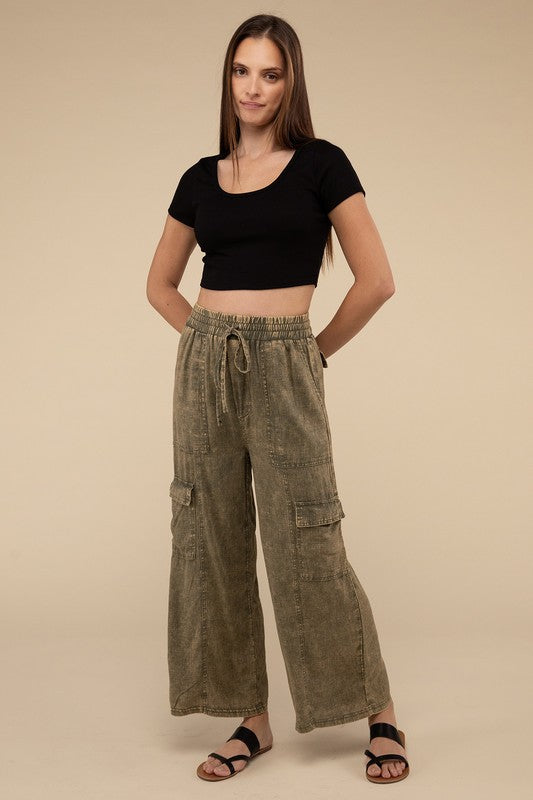 Washed Linen Cargo Pants