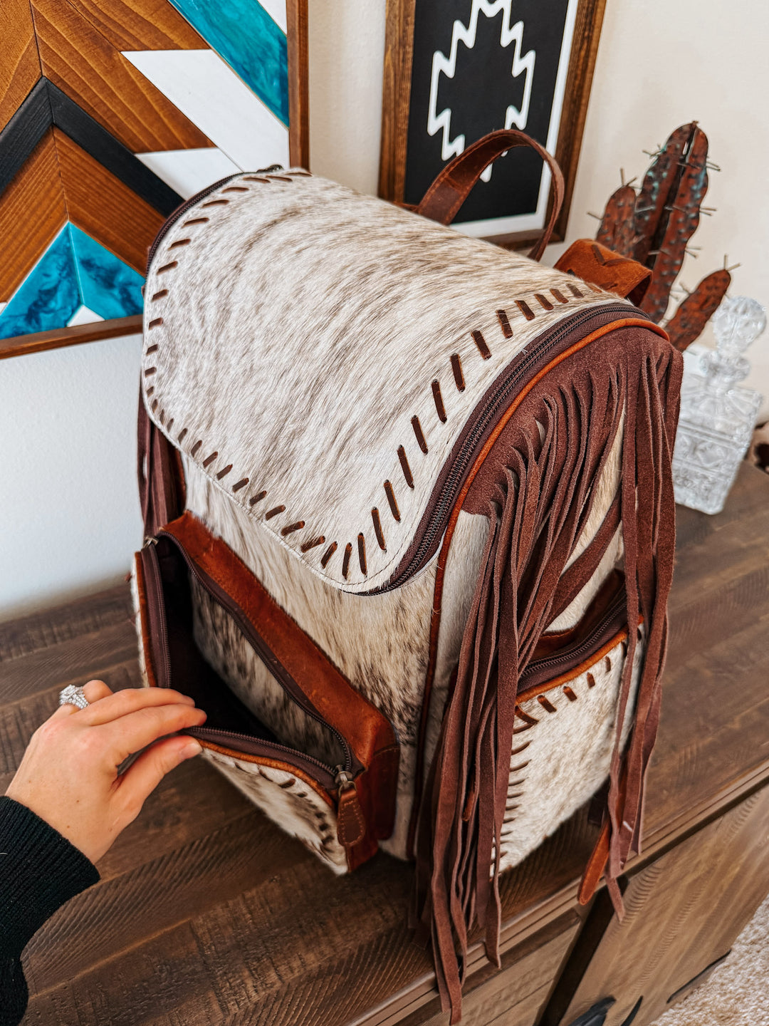 Fringed Out Cowhide Backpack #1