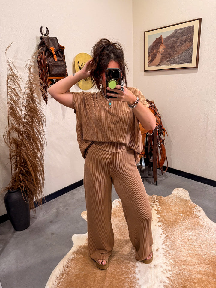 Carlee Ribbed Set: Deep Camel