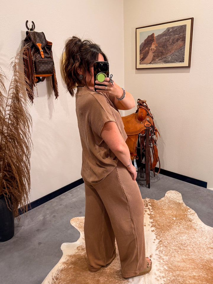 Carlee Ribbed Set: Deep Camel