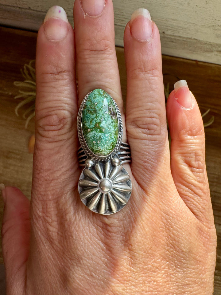 Green Turquoise Concho Ring – Size 9
