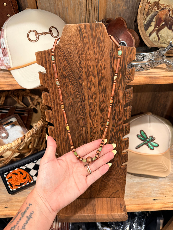 Copper and Royston Turquoise 22” Necklace