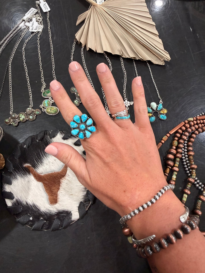 Blue Turquoise Adjustable Cluster Ring