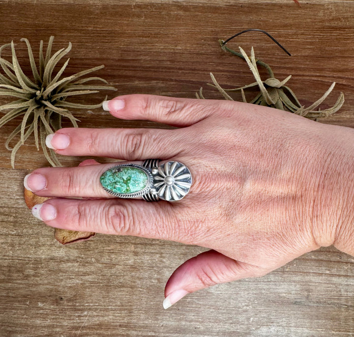 Green Turquoise Concho Ring – Size 9