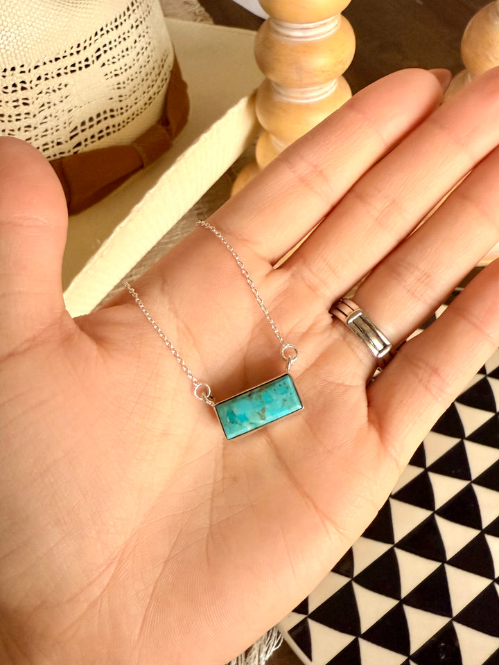 Dainty Kingman Turquoise Bar Necklace