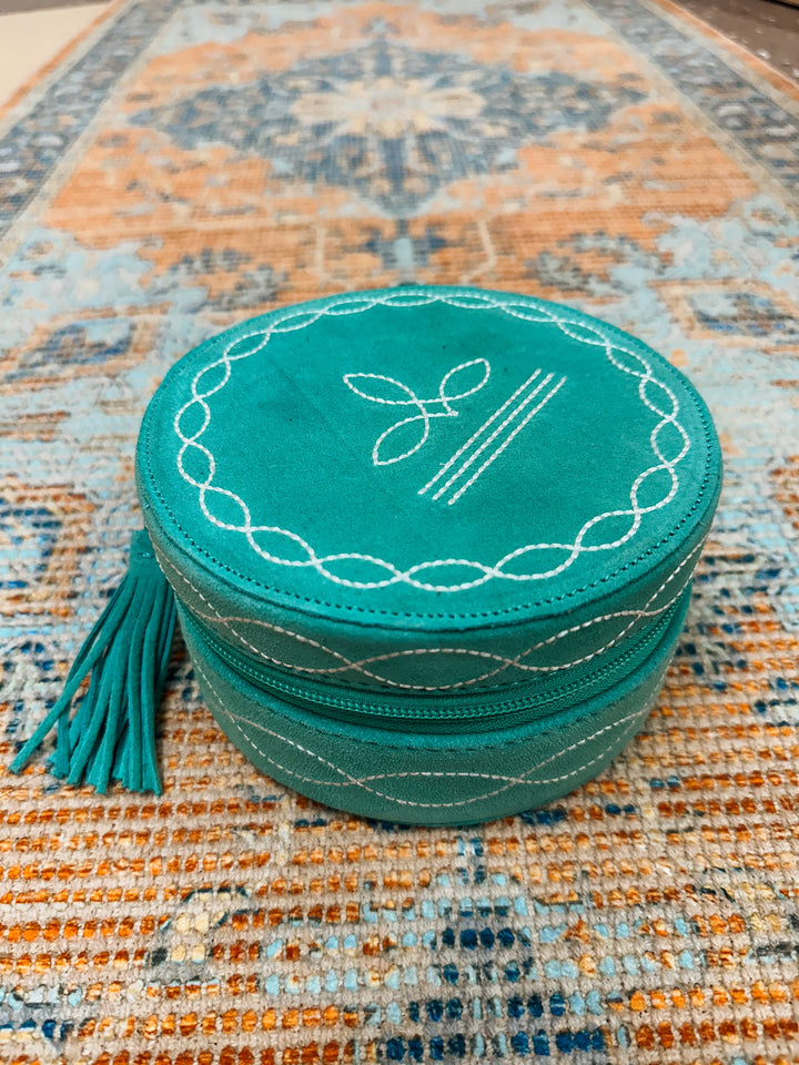 Boot Stitch Jewelry Box: Circle Teal