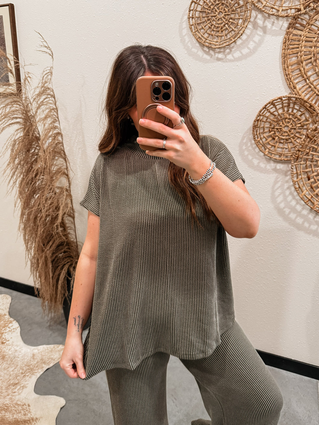 Carlee Ribbed Set: Dark Olive